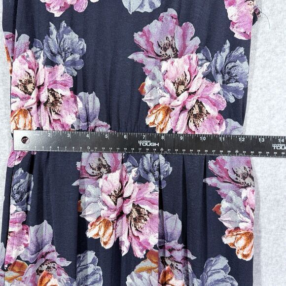 Womens Maxi Dress Size S-M Round Hem Pockets Colorful Floral Sleeveless - Picture 6 of 15